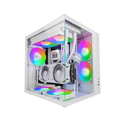 Mars Gaming MCV-One, Caja Gaming ATX, Doble Cristal Templado Continuo, Ventilador Trasero FRGB 12cm, Estructura Doble Cámara, Semitorre PC Compacta, Soporte Refrigeración Líquida hasta 240mm, Blanco
