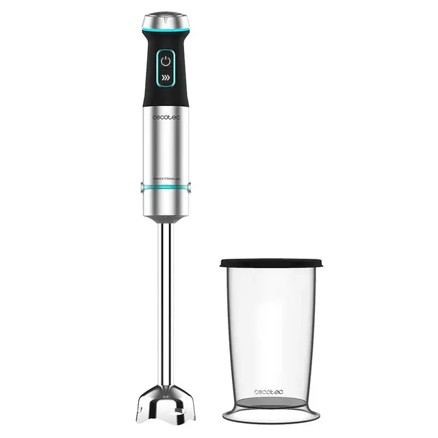 Cecotec Batidora de mano Power TitanBlack 1200 XL. 1200 W, Tecnología CrossBlades con cuchillas de 4 hojas, Pie XL, Campana antisalpicaduras, Selector de velocidad, Incluye vaso 800ml