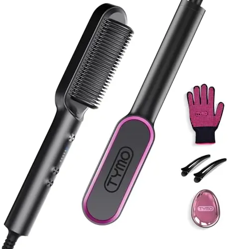 TYMO RING Cepillo Alisador Pelo - Planchas de Pelo Profesional, 5 Temperaturas, 130°C-210°C, Calentamiento Rápido, Protección Antiquemaduras, Anti Encrespamiento,Apagado Automático,Doble Voltaje,Negro