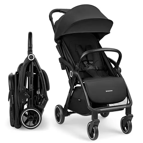 KikkaBoo Silla de Paseo Ligera CIELA, Carrito Bebé Compacto hasta 22 kg, Plegado Automático, Reclinable, Superligero, Tamaño Cabina Avión, Negro