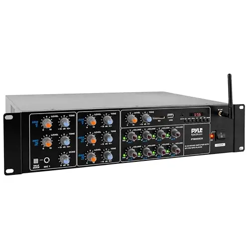 Pyle Amplificador de Sonido, 4000W, Bluetooth, Inalambrico, Sistema de Caja de Receptor Estereo, para el hogar, 8 Canales, RCA, USB, AUX, Altavoces, PA, Teatro, Estudio, Escenario