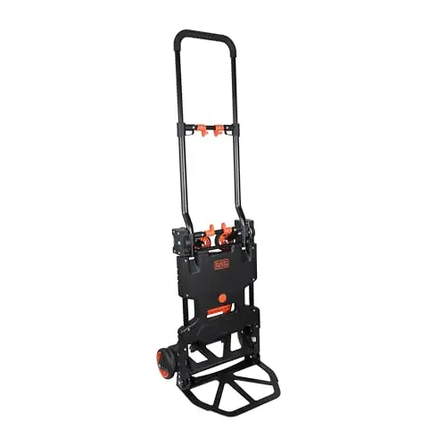 Black+Decker 2-en-1 Carro y Caretilla Plegable - Carretilla de Carga MAX. 55KG - Caretilla de Mano MAX. 120KG - Carro Plataforma con Ruedas Robustas - Plástico/Acero