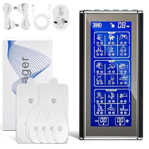 Electroestimulador Muscular 3 en 1 TENS Electroestimulador 2 Canales con Función TENS EMS y Masaje, 36 Modos y 20 Intensidad con 10 Electrodos para El Alivio Del Dolor y Entrenamiento