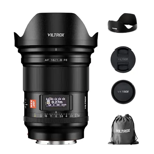 VILTROX AF 16mm F1.8 FE Lente para Sony E Mount, Lente Gran Angular de Gran Apertura F/1.8 de fotograma Completo para Sony E-Mount Cámara sin Espejo Alpha a7II a7III a7RIII a7RIV a7S a7SII a9 a7C
