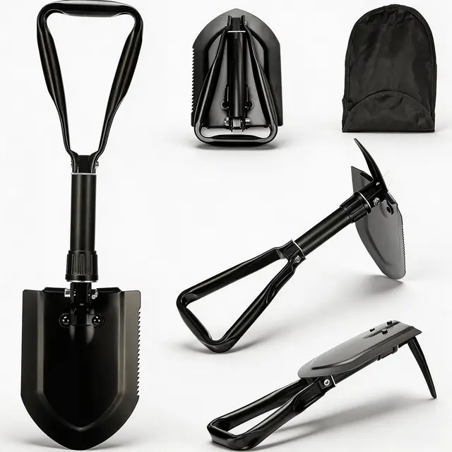 Pala Plegable Multifuncional 58 cm, Pala de Nieve Plegable, Pala Plegable Militar, Pala de Supervivencia Camping, Portátil Pala Plegable para Camping, Jardín, Supervivencia, Senderismo, Car