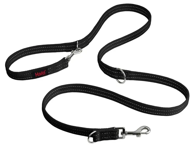 HALTI Correa de adiestramiento - Correa multifunción con doble enganche, ideal para antitirones Entrenamiento canino. Cómoda de sostener. Apta para perros medianos y grandes (Talla L, Negro)
