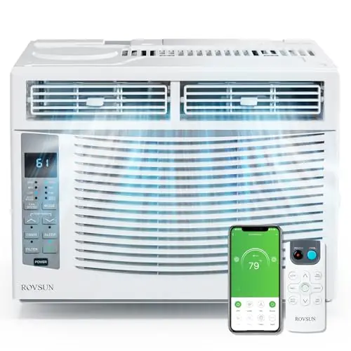 ROVSUN Aire acondicionado para ventanas, 6000 BTU, control remoto y temporizador, ideal para habitaciones de hasta 250 metros cuadrados, 110 V/60 Hz, blanco