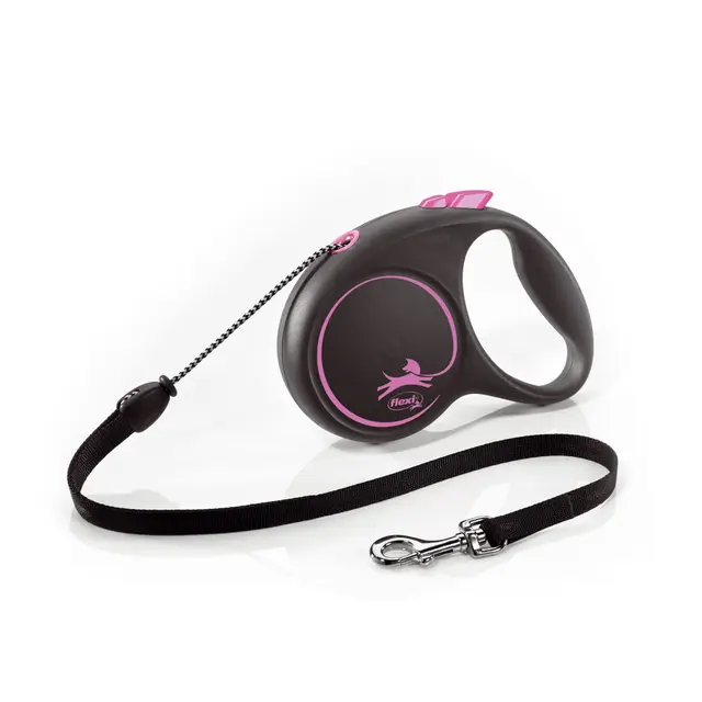 Flexi® Black Design M Cordón 5 m Negro/Pink, Correa Extensible para Perros hasta máx. 20 kg
