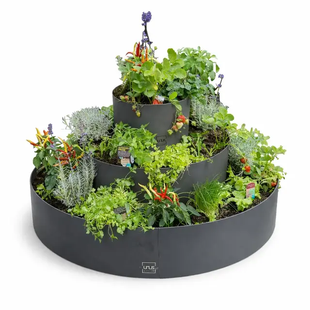 UNUS Garden - Caracol para hierbas aromáticas en espiral con tres anillos de 30 cm de diámetro, 60 cm, 90 cm, color gris