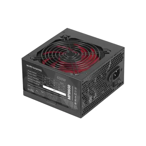 Mars Gaming MPIII650, Fuente Alimentación ATX 650W, 5 Años de Garantía, 85% Eficiencia, Sistema Digital APFC, Ventilador FDB 120mm AI-RPM, Tecnologías DC-DC y SMD, Cables Planos Extralargos, Negro