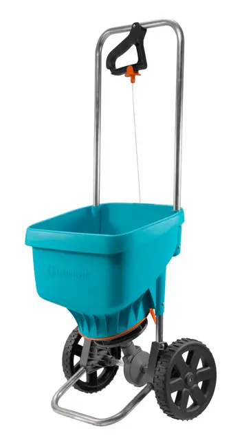 Gardena 436-20 Carro esparcidor universal de fertilizante, semillas y sal para deshielo, ancho de esparcido 1.5-6 m, para aprox. 800 m², volumen 18 l, con cierre de tapa deslizante