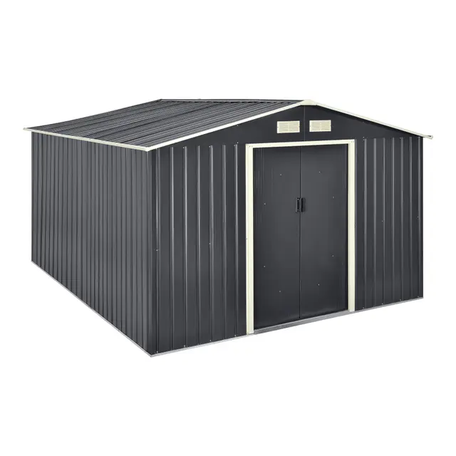 [en.casa] Cobertizo de Jardín para Caseta para Almacenaje de Herramientas con 4 Rejillas de Ventilación Metal 277 x 319 x 192 cm Gris Oscuro