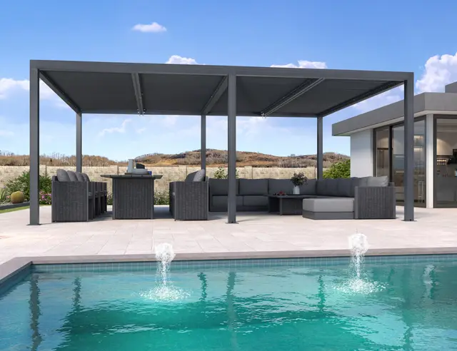PURPLE LEAF Pergola bioclimática 5,95 × 4,25 m de aluminio, cuchillas orientables de control independiente, pérgola jardín exterior, cenador de jardín al aire libre resistente, gris