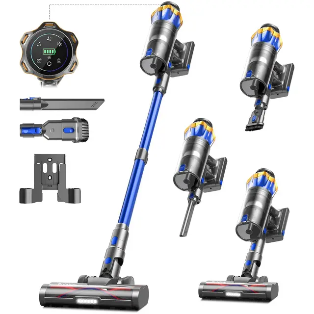55Kpa/650W/65Mins Aspiradora sin Cable, Aspiradora sin Cable de 1.6 L/Pantalla Táctil LED,Capa de Filtración de 8 Etapas, Autocargable,Autoportante,Adecuado para Suelos/Alfombras/Pelo de Animales