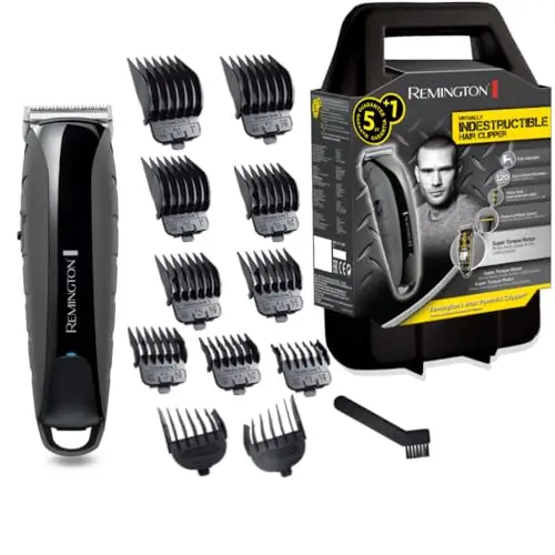 Remington Máquina de Cortar Pelo Hombre corte profesional, cuchillas de acero inox, carcasa de policarbonato indestructible 11 peines, 1,5-25 mm, litio, 120 min de uso sin cable, estuche HC5880