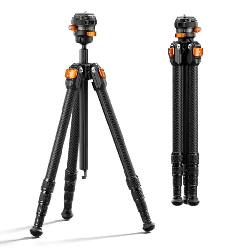 K&F CONCEPT 153CM Trípode Cámara Fibra de Carbono, Solo 907g Trípode Portátil de Viaje con Cabezal de Bola Arca Swiss de 6kg de Capacidad para Cámaras DSLR, Solo 42 cm de Largo