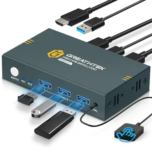 USB 3.0 conmutador KVM HDMI 2 puertos 4K@60Hz, conmutadores KVM para 2 PC 1 monitor Con 3 puertos USB3.0, HDMI2.0, HDCP2.2, soporte de función EDID, Incluye 2 cables USB 3.0