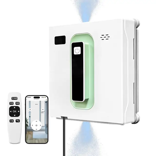 Robot de limpieza de ventanas, robot limpiador de ventanas cuadrado con motor sin escobillas, chorro de agua dual ultrafino, limpiador inteligente con batería UPS de 650 mAh, aplicación