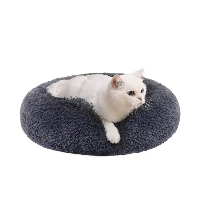 Feandrea Cama de Perros, Cama para Perros, Cojín Central Extraíble y Lavable, Alfombra de Felpa Suave y Mullida, 50 cm de Diámetro, Gris Oscuro PGW037G02
