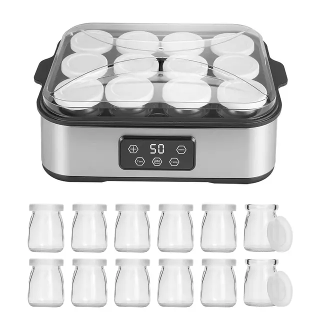 Yogurtera Digital 2,2 L, Máquina para Hacer Yogur con Tarros, Temperatura Constante de 20-55 °C, Yogurtera Automática para Yogur Casero, Queso y Natto en Casa (12 × 180 ml Tarros)