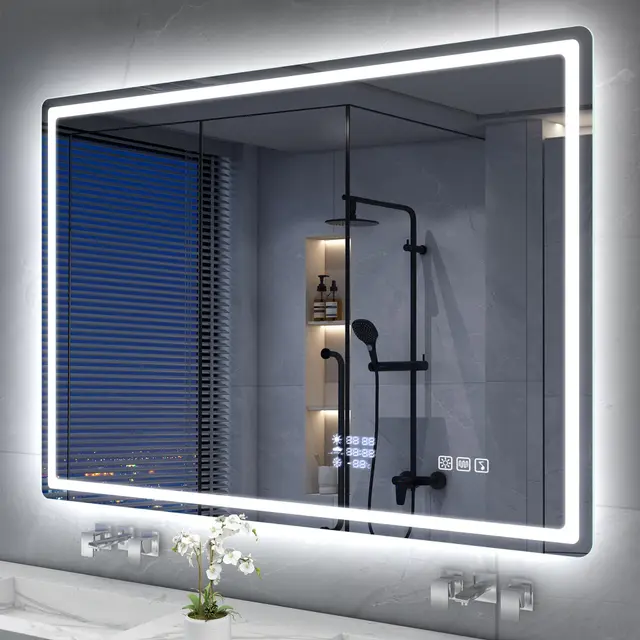 S'bagno Espejo-Baño-con-Luz 100x70cm, Espejo-Baño-LED-Bluetooth con Función Antivaho, 3000K/4000K/6500K, Regulable, Memoria, Cristal Templado HD, IP44-WiFi-Espejos-de-Baño-con-LED