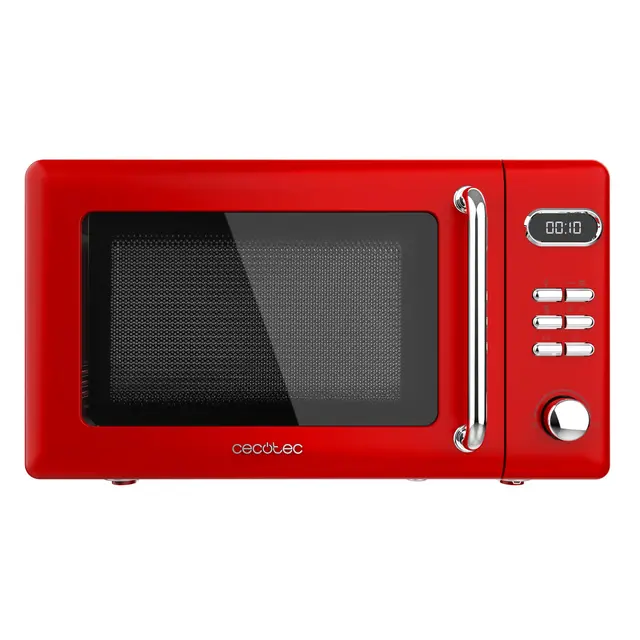 Cecotec Microondas Digital con Grill de 20 L Proclean 5110 Retro Red. 700 W en 5 Niveles, Temporizador hasta 60 mins, 8 Programas y Modo Descongelación, Diseño Vintage en Rojo