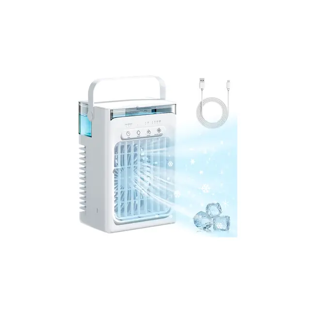 Mini Aire Acondicionado Portatil Silencioso 1000ml,Enfriador de Aire USB, Climatizador Frio Ventilador con hielo, 3 Velocidades, Temporizador 2/4/6H, Luz LED RGB Ideal para Oficina (White)