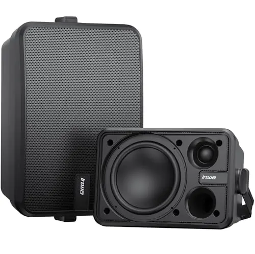 Inwa Altavoz Bluetooth para exteriores de 500 W, altavoz de pared activo/pasivo, IPX5, inalámbrico, estéreo, auxiliar, para interiores, exteriores cubiertos (par, MZ660, RMS 50 W)