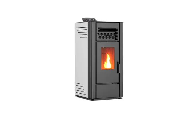 Estufa De Pellets 12Kw | Con Doble Motor Para Hueso De Aceituna Y Biomasa, Tolva de 18Kg | Calefacción en Área de120 m² | Estufa Eléctrica de Pellet, Para Interior, Eficiente Y Silenciosa | Blanco