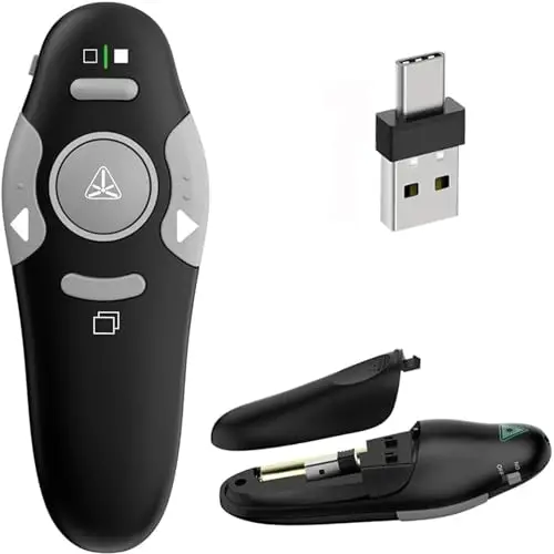 USB/Tipo-C 2 en 1 Pasador Diapositivas Mando Ordenador Powerpoint, 2,4GHz Presentador Inalambrico Mando Presentaciones USB Distancia Puntero Powerpoint Remote Presenter para Mac Computadora Linux
