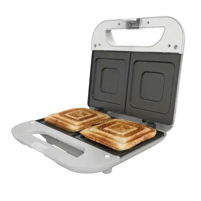 Solac - Sandwichera Buon Sandwich II, Para 2 Sándwiches, 750W, Placas Cuadradas Antiadherentes, Asa Tacto Frío, Fácil de Limpiar, Compacta y Rápida, Tostado Uniforme, Luz de Funcionamiento, Blanco