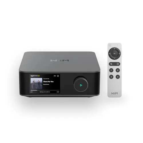 WiiM Amp Ultra con Voice Remote 2 | Amplificador Streaming 100W con DAC ESS ES9039Q2M y Doble Amplificador TI TPA3255 | RoomFit EQ Integrado y Pantalla Táctil | Entradas HDMI ARC, Óptica y RCA | Gris