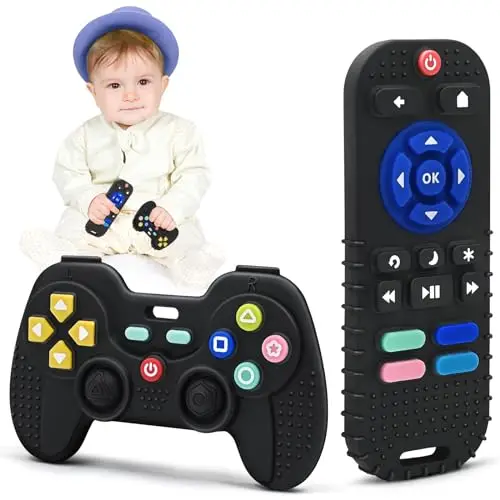 Mordedor Bebe de 6-12 Meses, Juguetes para la Dentición para Bebes 3 6 9 12 Meses Regalo, Dentición Grado Alimenticio Silicona Juguetes Bebe Mordedor Refrigerante (Negro+Negro)