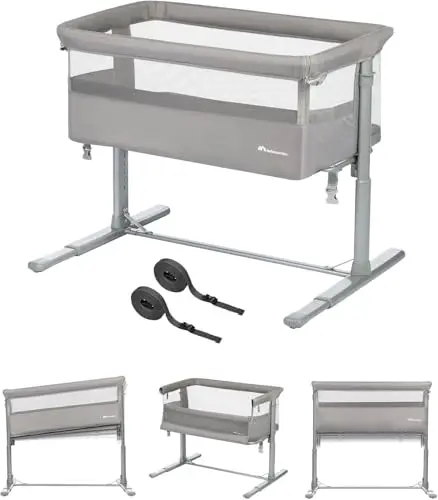 Bebeconfort Zina Colecho Bebé y Cuna Independiente Desde el Nacimiento hasta los 6 Meses (de 0 a 9 kg), Cuna Bebé Plegable, 5 Posiciones de Altura Ajustables, Colchón Reclinable, Mineral Grey