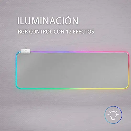 Mars Gaming MMPRGB2, Alfombrilla Gaming RGB XXL 800x300mm con HUB 2 Puertos USB 2.0, 12 Modos de Iluminación, Fibra Óptica, Nanotextil, Base Antideslizante, Blanco Plata