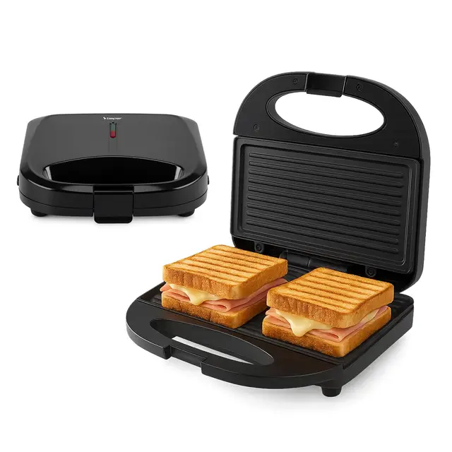 BEPER P101TOS011 Tostadora Eléctrica de 750 W con Placas Antiadherentes de 21 x 11,5 cm, Placa para Tostar y Sándwiches, Fácil de Limpiar, Libre de BPA y PFOS, Mango con Aislamiento Térmico