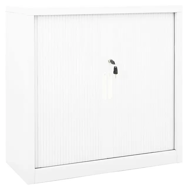 Armario archivador metalico Armario con Puerta Corredera Oficina Armario Oficina Muebles Oficina con Llaves, 2 Estantes Ajustables 90 x 40 x 90 cm-Blanco-