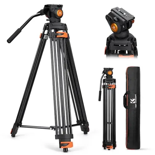 K&F CONCEPT Trípode Vídeo 202cm Tripode Proyector con Cabezal Fluido, Trípode Cámara de Aluminio de Alta Resistencia con Amortiguación de Fricción Suave para DSLR, Video cámara, Carga Máxima 8kg