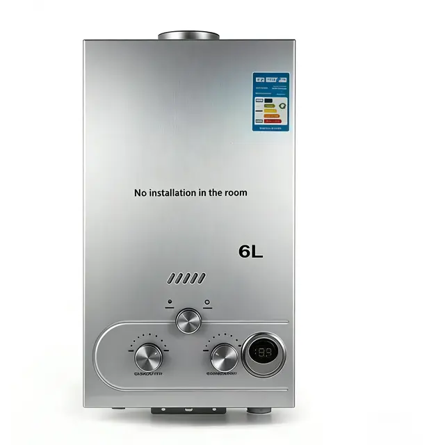 Calentador de Agua de Gas 6L,Calentador de Agua Butano, 6 L/min Pantalla LED Compatible con Butano y Propano, Calentador de Agua Instantaneo para Uso Doméstico y Camping. (Gris 6L)
