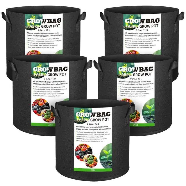 5 Bolsas de Cultivo de Plantas de 12 l, macetas de Tela no Tejida Transpirable con Asas para Patatas, Tomates y Fresas (3 galones)