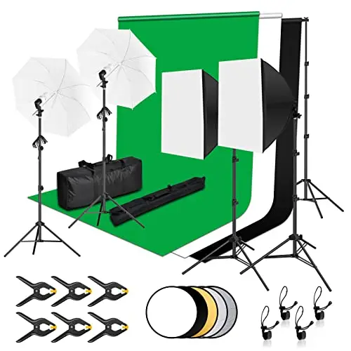 EMART Kit de Estudio Fotográfico, Sistema de Soporte de 2,6M x 3M con Softbox Set Reflector Fondo Fotográfico, Kit de Iluminación de 800W 5500K, para Fotografía de Retrato y Video