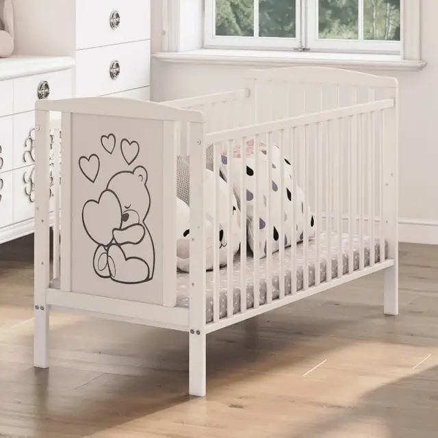 Genérico Timmi Cuna Cama para Bebé Cama para Niño Incl. Colchón de Madera Maciza 3 Regulable en Altura 60x120 cm Blanco