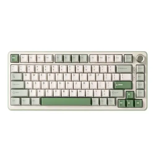 YUNZII B75 PRO Teclado Mecánico Inalámbrico, Teclado Gaming 75% Gasket Hot Swap Personalizable con Perilla, Interruptores Prelubricados RGB, Bluetooth/Tipo-C/2.4G (Verde Matcha, Interruptor Cocoa