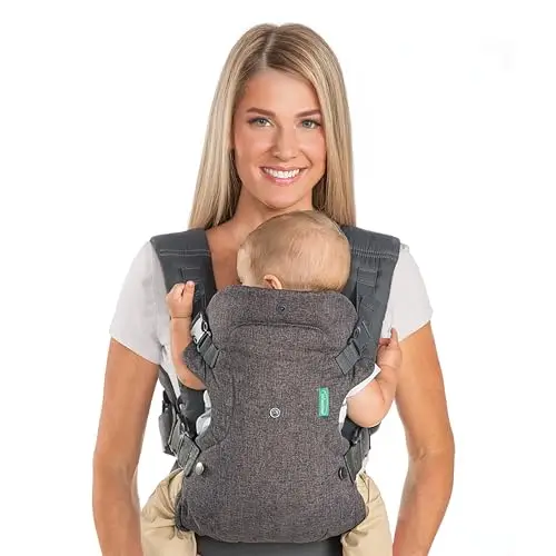 Infantino Mochila Portabebé Flip Advanced 4-en-1, Ergonómica, Convertible, Adaptable a lo Largo de los Años, para Recién Nacidos y Bebés Mayores de 3,6-14,5 kg, Gris