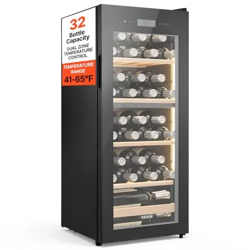 VEVOR Vinoteca Capacidad de 32 Botellas, Nevera para Vinos con Refrigeración de Doble Zona, Botellero Eléctrico Temperatura Ajustable de 5 ℃ a 18 ℃, Puerta de Cristal, para Hogar, Oficina, Bar