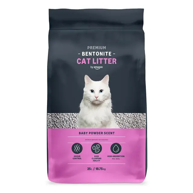 by Amazon Arenero Prémium de Bentonita con Aroma a Talco para Gatos, 25L (Paquete de 1) (Anteriormente Marca Lifelong, Mismo Producto)