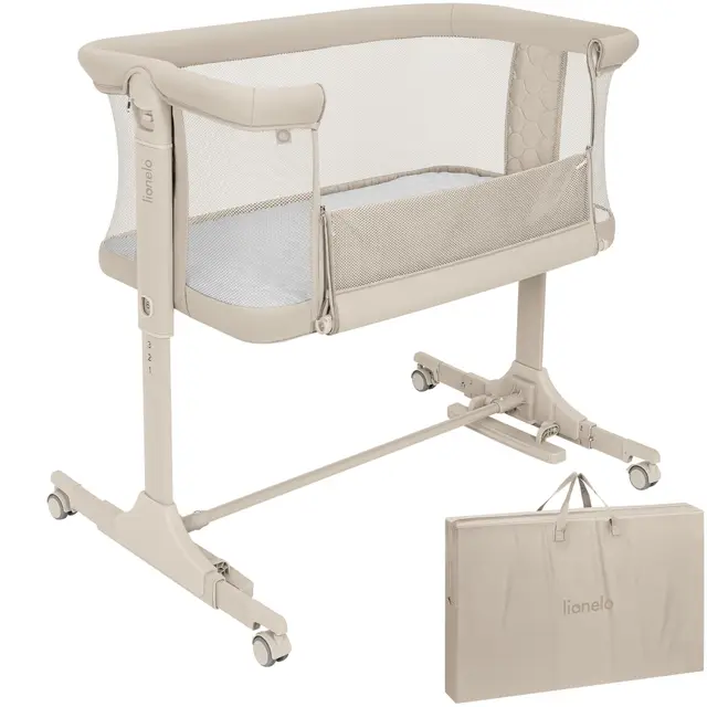 lionelo Pari Cuna 3 en 1 hasta 9 kg, Cuna de colecho, Cama Mecedora, Ajuste de Altura e inclinación del colchón, 4 Ruedas con Freno, Colchón Ergonómico, Malla Transpirable, Bolsa, Minicuna | Estructura de acero