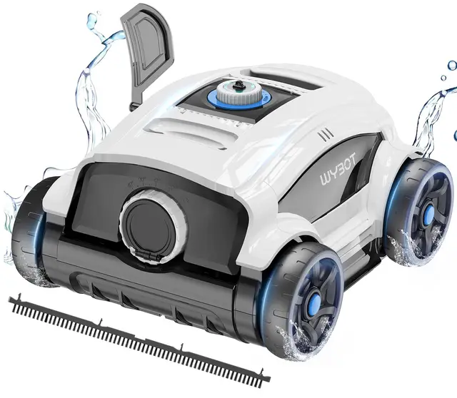 WYBOT Robot limpiafondos Piscina sin Cable, 130 Minutos hasta 100㎡ Robot Piscina sin Cable Aspirador Piscinas con 2 Motores, Cepillo Grande y Aberturas de succión, Boquilla Ajustable