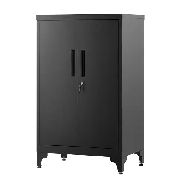 SONGMICS Archivador de Oficina, Armario Multifuncional, 2 Puertas, con Cerradura, Almacenamiento de Acero, para Sala de Estar, Negro Mate OMC012B01