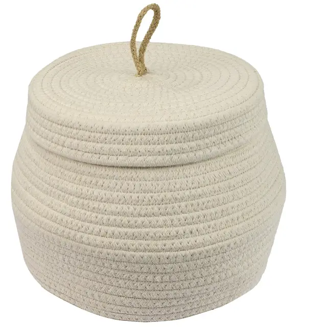 hmf cesta redonda algodón con tapa beige